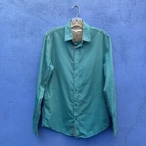 mr. turk teal basket print slim fit button down shirt